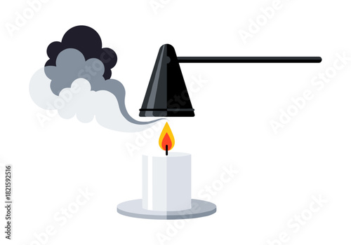 Candle snuffer extinguishing candle and creating smoke for Christmas and New Year  