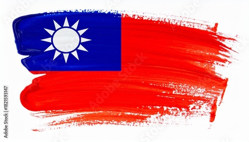 Painted Grunge Style Taiwan Flag Art with Blue and White Sun