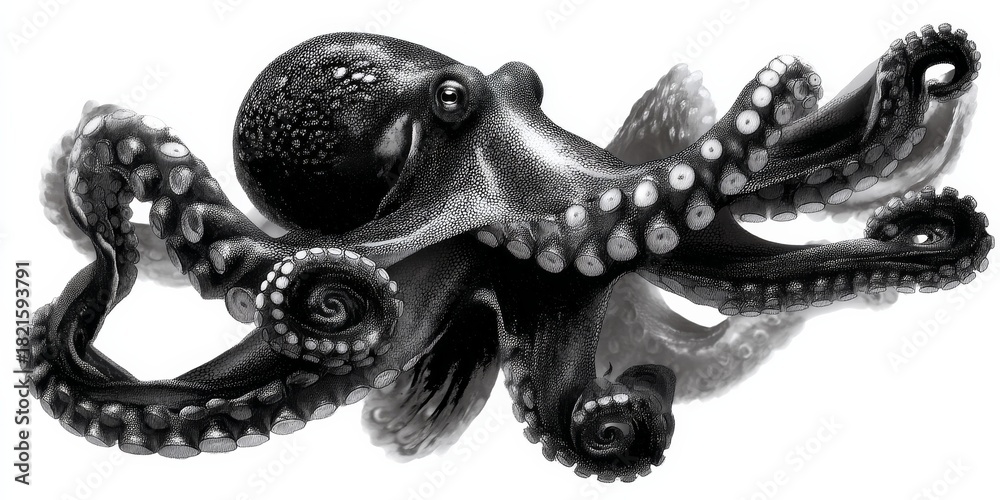 Obraz premium An octopus gracefully spreading its tentacles in a dynamic underwater scene, showcasing intricate details and textures