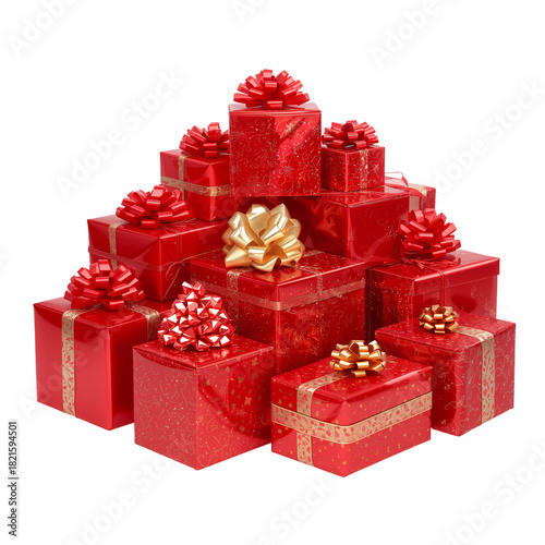 Colorful Red Gift Boxes With Bows Stacked Together for a Festive Occasion