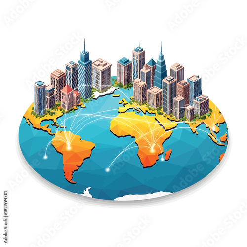 Global network connecting cities across continents on earth representing international business and communication in a modern, interconnected world.