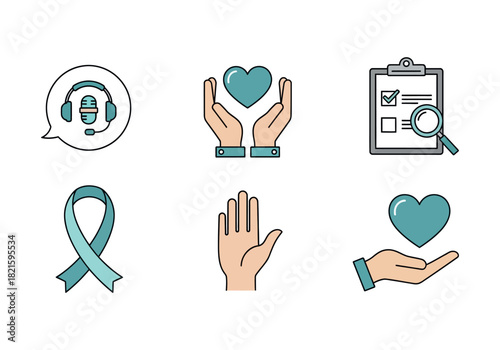 Helping hands and hearts A collection of support, care, and compassion icons for your projects