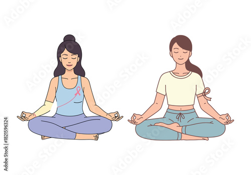 Yoga Meditation for Breast Cancer Awareness and Wellness Peaceful Illustration