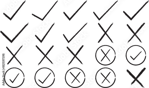 Check Mark and Cross Icon Symbols for Approval and Rejection