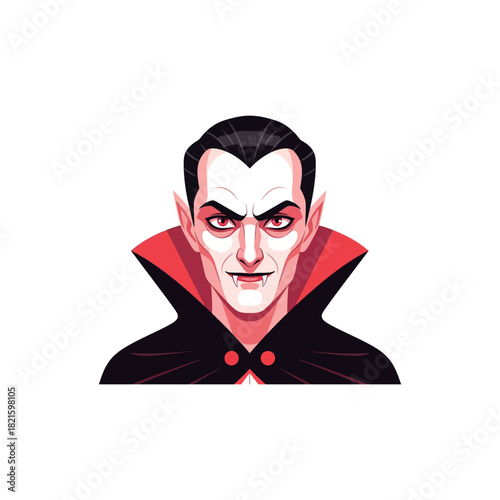Spooky Vampire with Glowing Red Eyes and Black Cape with Red Lining, Horror Character Portrait