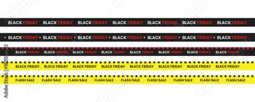 Set of Black Friday ribbons. Black Friday seamless tapes and ribbons with text and shadow. Seamless horizontal warning tapes and ribbons