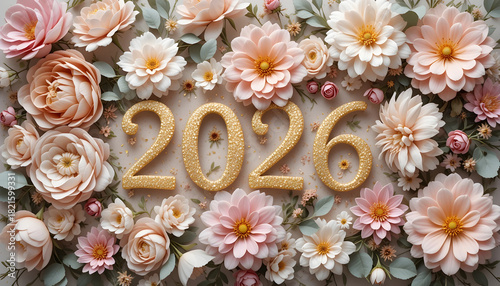 Sparkling Golden 2026 New Year Floral Design image photo
