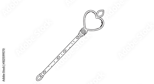 Elegant heart-shaped key illustration with slender ornate shaft and decorative bow.