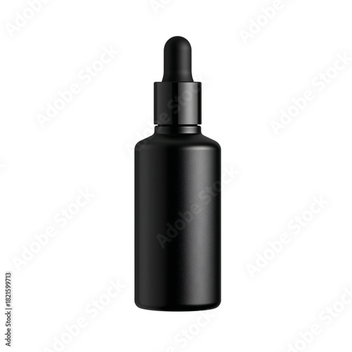 Serum Bottle in Black Glass With Dropper for Skincare on a Simple Background