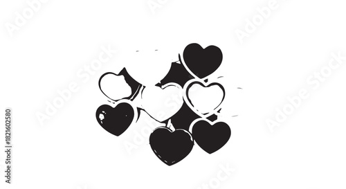 Silhouetted Black and White Hearts Hanging as Romantic Decorative Ornaments.