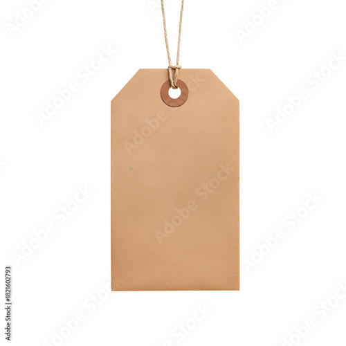 Blank Tan Tag Hanging From a String for Labeling or Crafting Projects in a Si...