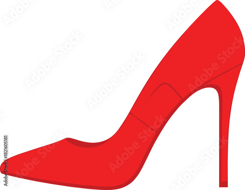 Single Red High Heel Pump Vector, Classic Women's Pointed Toe Stiletto Shoe Accessory
