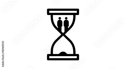 Hourglass with human figures icon symbolizing human lifespan, aging, time passing, mortality, and the concept of life.