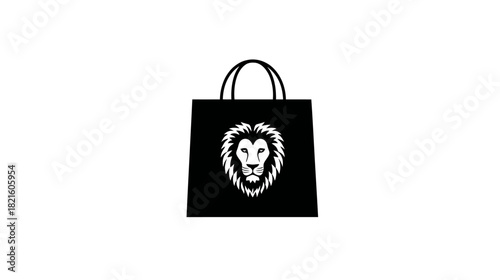 Black Shopping Bag with Majestic Lion Head Icon Illustration - Retail, E-commerce, Purchasing, Gift, Fashion, Design Element
