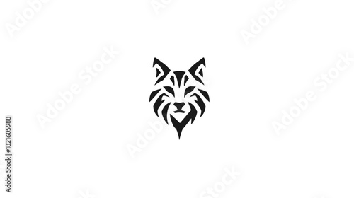 Abstract Geometric Wolf Head Vector. Stylized Tribal Wild Animal Face Design. Monochrome Canine Logo Icon or Emblem.