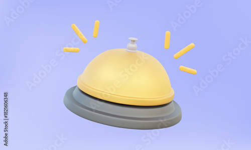 3D vector Hotel reception bell icon floating on pastel background. press ding alarm assistance button concept. Minimal cartoon style. illustration design