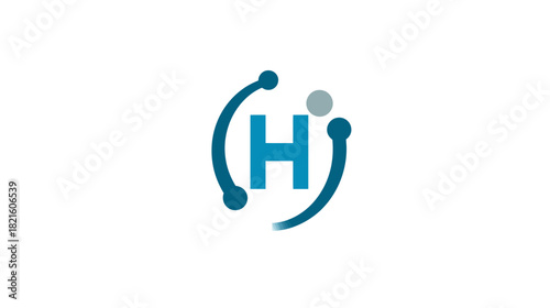 Abstract letter H symbol with connected dots and lines in a circular design, representing technology, network, and digital communication.