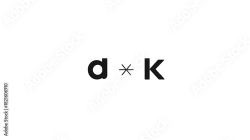 Modern Abstract Initial Monogram: Sleek Black Lowercase 'd' Asterisk 'K' Letters on Clean White Background, Minimalist Typography