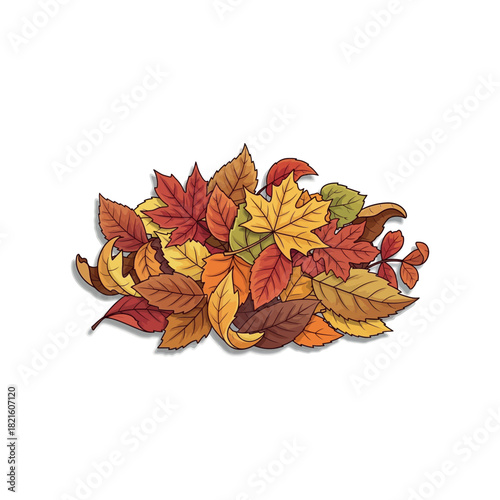 A colorful pile of fallen autumn leaves, a symbol of seasonal change and harvest