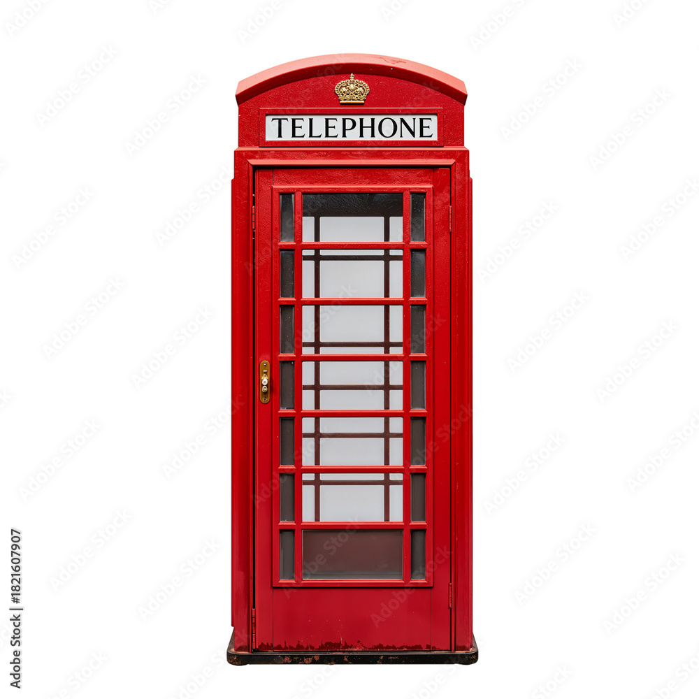 Obraz premium Classic Red Telephone Booth Standing Alone in a Quiet Urban Street