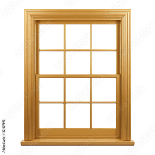 Beautiful Golden Window With Nine Panes in a Bright Room