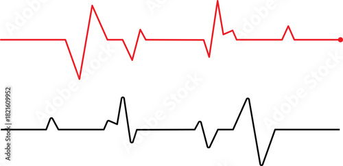 Two electrocardiogram heartbeat lines one red one black