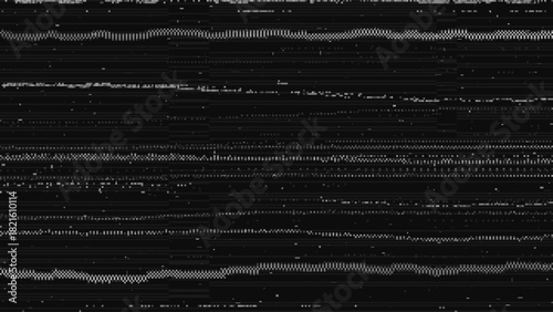 VHS Glitch Lines Texture Background. Abstract Black And White Screen