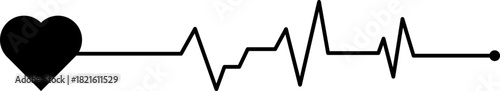 Black heartbeat ekg line symbol on white background