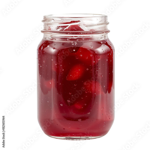 Freshly Made Strawberry Jam in a Clear Glass Jar With Red Berries