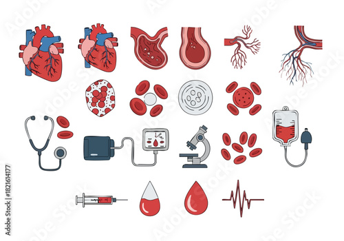 Medical Healthcare Icons Set Blood, Heart, Stethoscope, and More