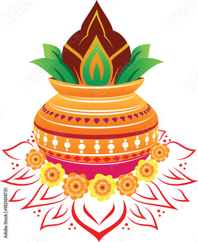 Wedding Kalash design, puja kalash design black and white drawing	