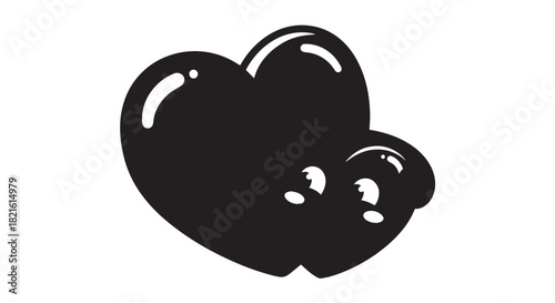 Two Abstract Black Heart Shapes Icon Illustration for Graphic Design.
