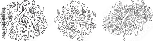 Hand-Drawn Musical Notes and Symbols Arrangement
