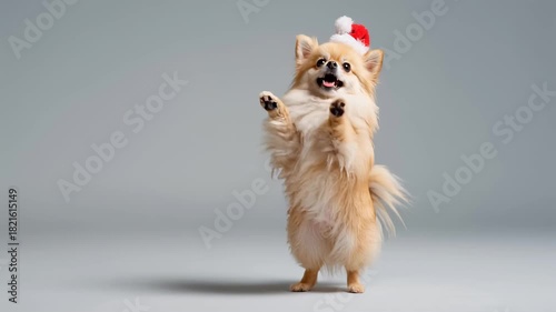 Cute Dog Dancing with Christmas Hat