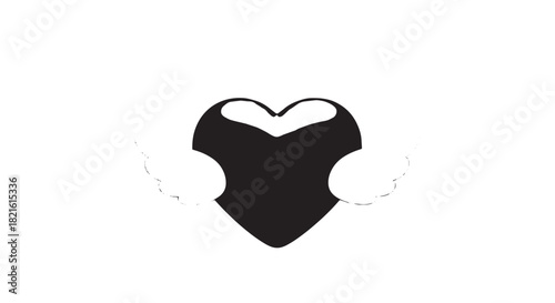Stylized black heart with white wings illustration for logo design.