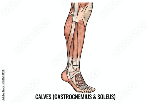Anatomical Illustration of Calf Muscles (Gastrocnemius & Soleus) for Educational Purposes