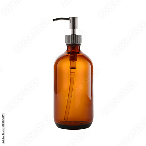 Decorative Amber Glass Dispenser With Gold Pump for Soap or Lotion in a Moder...