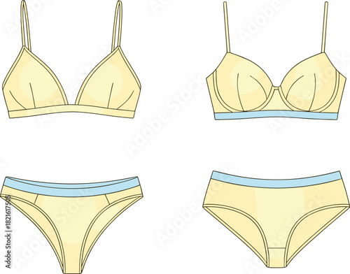 Women's Lingerie Set Vector Illustration, Different Bra and Panty Styles in Pastel Color