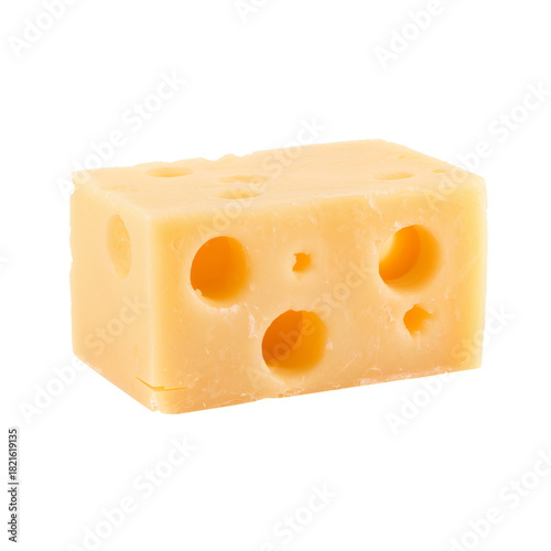 Delicious Wedge of Cheese With Holes on a White Background