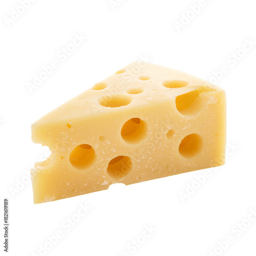 Delicious Wedge of Cheese With Holes on a White Background