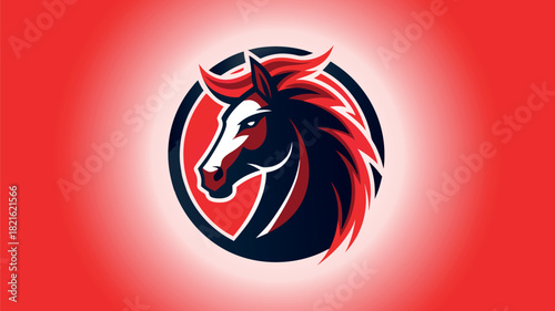 Fiery red horse head emblem with oval border