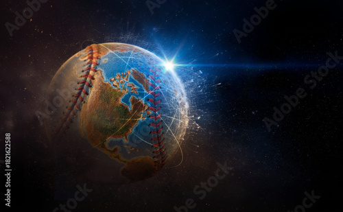 World map on a baseball