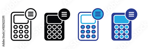 Set of four calculator icons with different styles including outline, filled, and colorful variations, representing calculation and accounting tools.