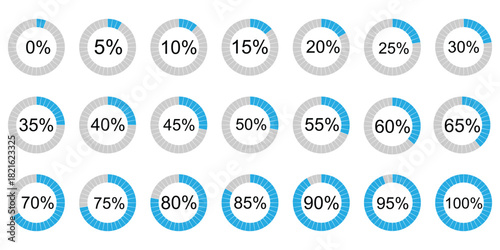 Infographic circle with percentage 0 to 100 loading progress interface in vector design.