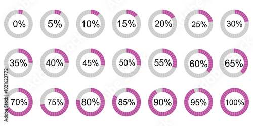 Infographic circle with percentage 0 to 100 loading progress interface in vector design.