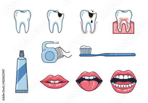 Dental Health Teeth, Caries, and Oral Hygiene Illustration