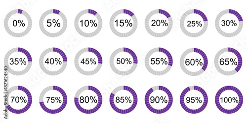 Infographic circle with percentage 0 to 100 loading progress interface in vector design.