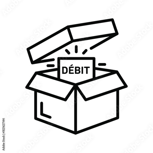 Line icon of a debit card coming out of an open box