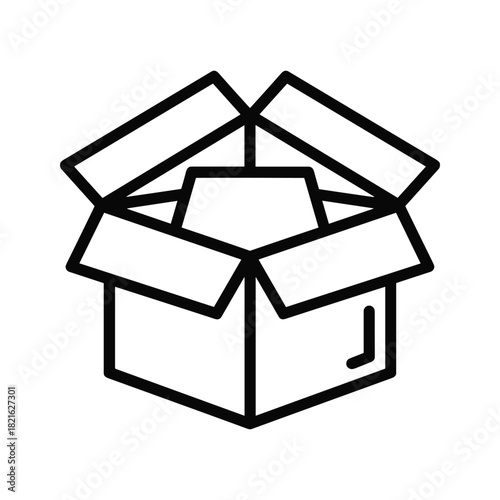 Open cardboard box icon with contents inside, isolated on