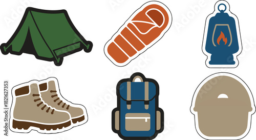 Camping equipment icons vector illustration for outdoor adventure